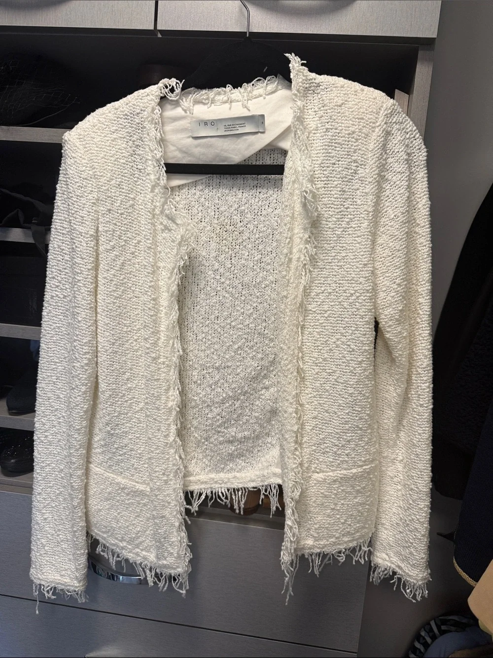 IRO White Bouclé Fringe Open Cardigan medium 38Fr - Picture 1 of 6